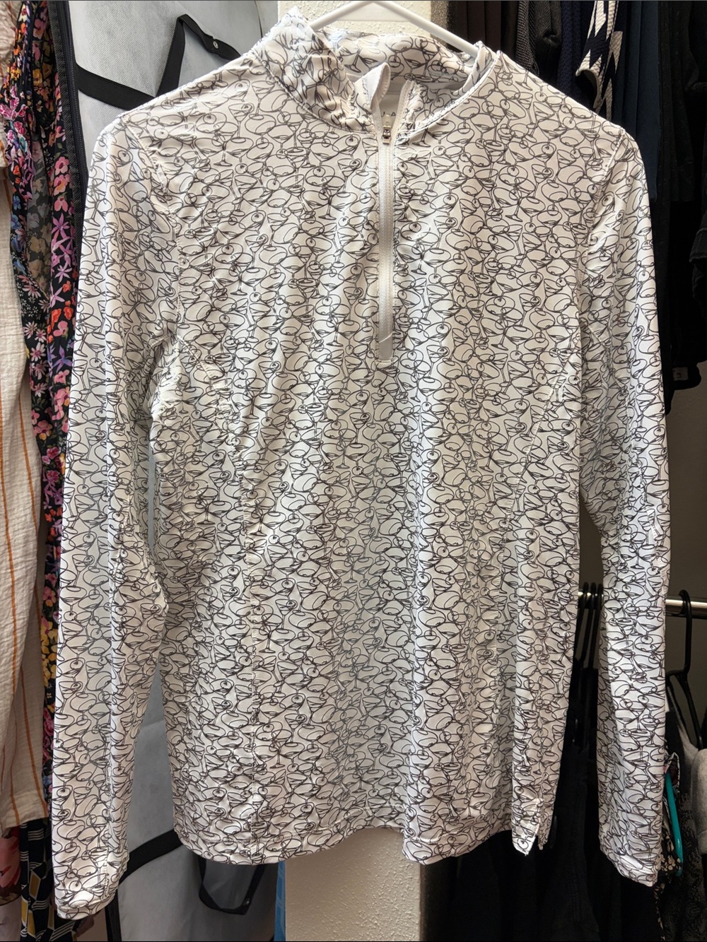 Golf Peter Millar White & Silver Metallic Abstract Quarter-Zip Pullover